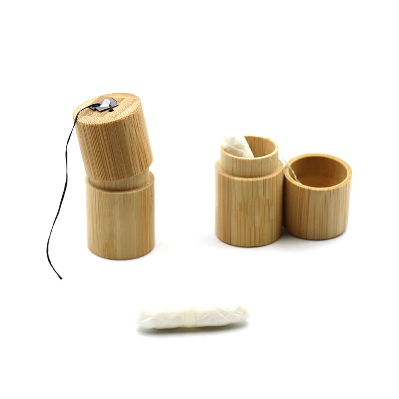 100% Biodegradable Dental Floss with Round Bamboo Tube