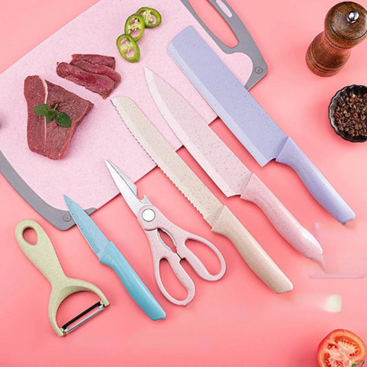 6Pcs/set Macaron Color Kitchen Knife Set and Stainless Steel Scissors